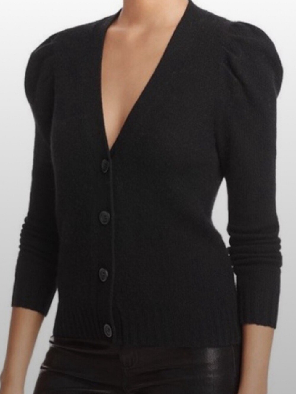 C by Bloomingdale’s 100% 2-Ply Cashmere Puff Shoulder Cardigan Black Small